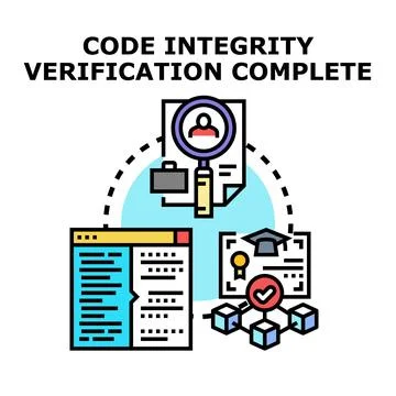 Code integrity verification complete process illustration Illustrazione stock