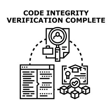 Code integrity verification complete process illustration Stock Illustration