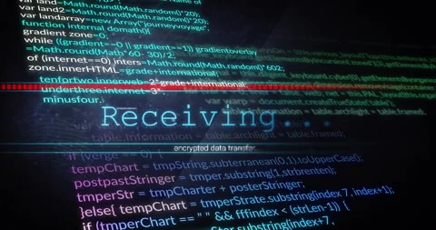 Code interface opening on blue starfield, showing scroll and scan bar receiving Stock Footage 312898240