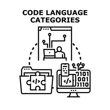 Code language categories illustrating programming classification development Illustrazione stock
