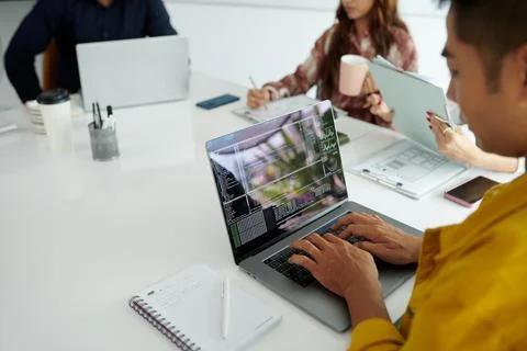 Code on Laptop of Software Developer Stock Photos