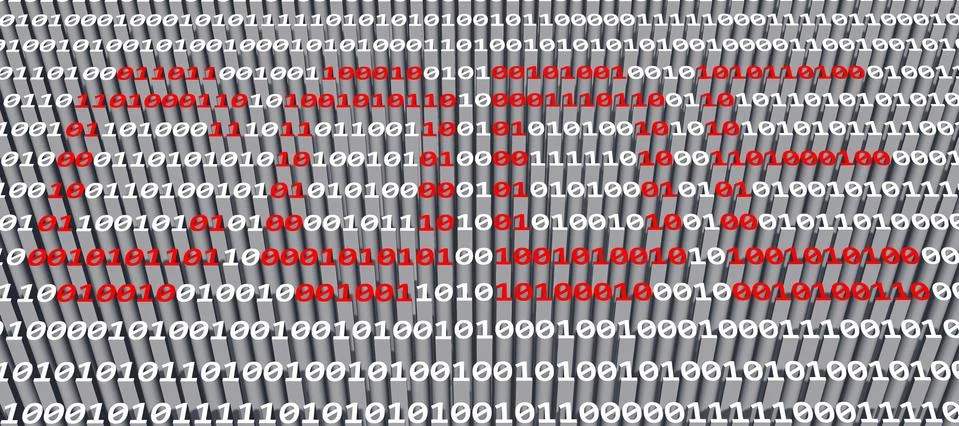 CODE - lettering in red shown as part of a graphic binary code background Illustrazione stock