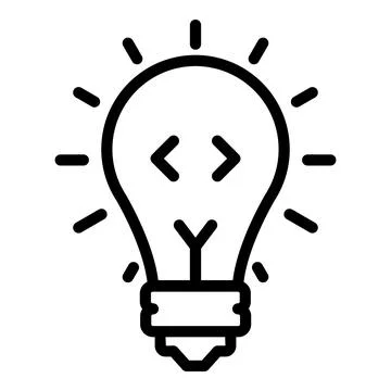 Code in light bulb icon, outline style 库存插图