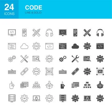 Code Line Web Glyph Icons Stock Illustration
