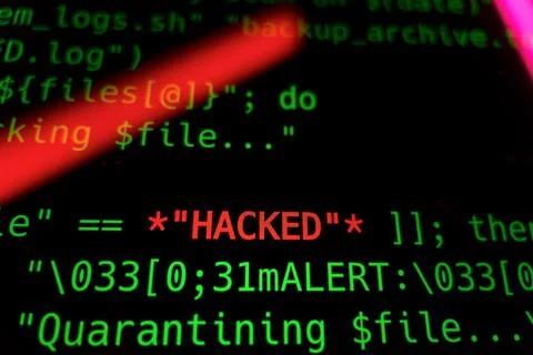 Code line with word hacked on it. Hacker concept. Hacking online concept 写真素材