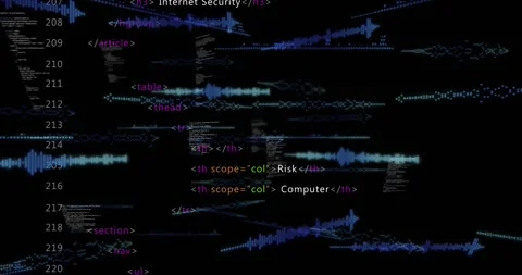Code loading initiating HTML table nav sliding glitch waves flickering outlining Stock Footage 317593059