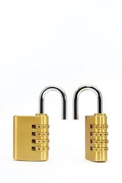 Code lock. Close-up of a combination lock with chrome numbers on a white 写真素材