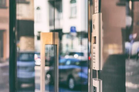 Code lock on glass doors Stock Photos