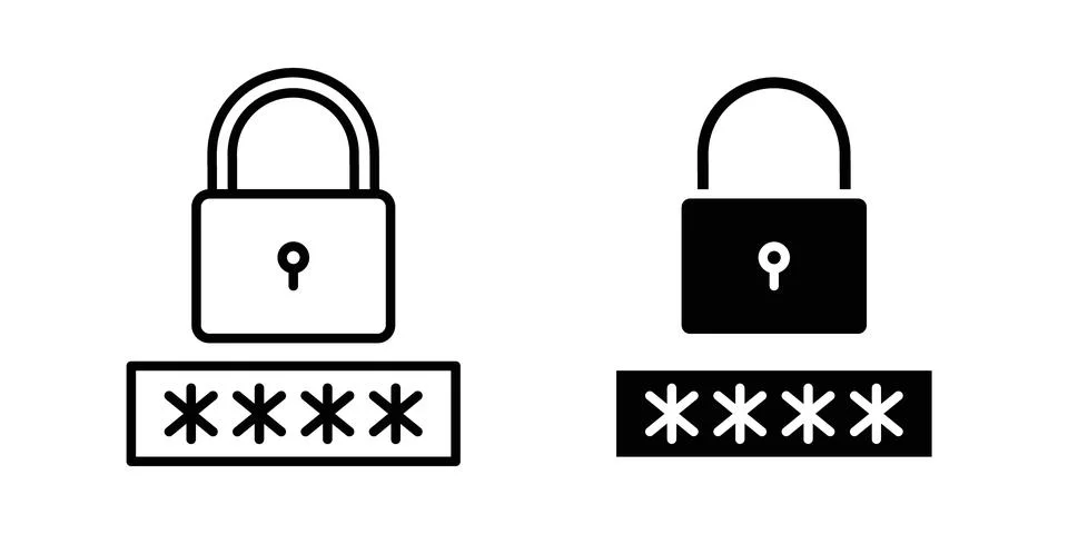 Code lock icon solid, line, and editable vector set. Stock Illustration