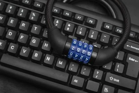 Code lock with password on the keyboard. Cybersecurity and data protection 스톡 사진