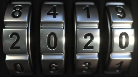 Code lock rings reveal 2020 numbers. New Year related 3D rendering Illustrazione stock