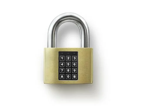 Code locked padlock on the white background. concept security Stock Photos