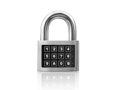 Code locked padlock on the white background. concept security 스톡 사진