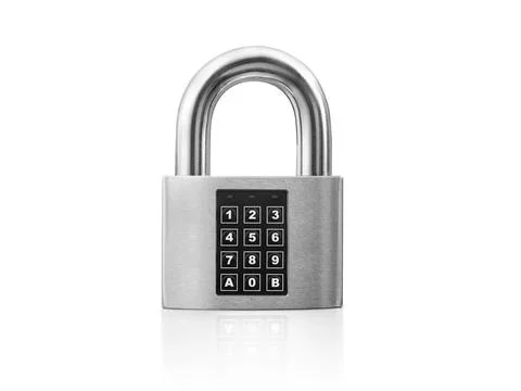 Code locked padlock on the white background. concept security Stock Photos