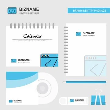 Code Logo, Calendar Template, CD Cover, Diary and USB Brand Stationary Packag Stock Illustration