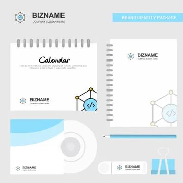 Code Logo, Calendar Template, CD Cover, Diary and USB Brand Stationary Packag Stock Illustration