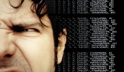 Code man eye side angry bothered 스톡 사진