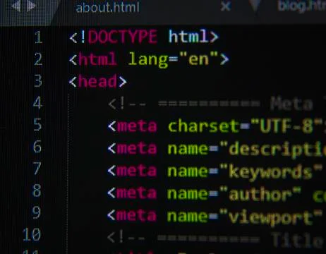 Code of metadate in html code Stock Photos