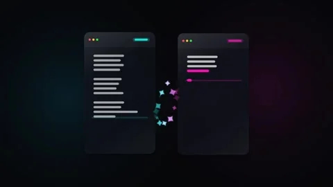 Code Migration Between Two Dark Programming Editor Windows Highlighting Eff.. Stock Footage 347360622