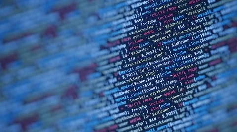 Code monitor background. Software developer screen. Abstract monitor developm Stock Photos