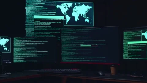 Code On Multiple Computer Screens And Success Downloading Data Vidéo 157326376