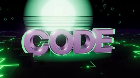 CODE Neon Grid 3D Tech Typography on Circuit Board Loop Stock Footage 345417952