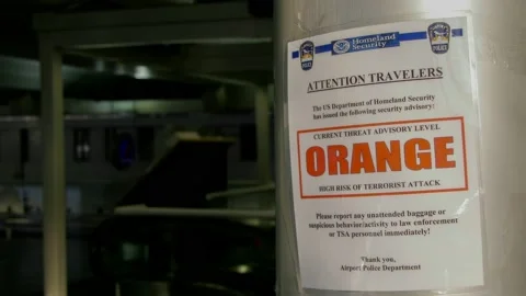 Code Orange terrorism warning at an airport.4K Stock-Footage 178131964