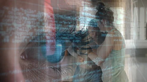 Code overlay initiating boxing training, athlete practicing jab crosses while Stock Footage 316338741