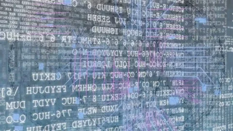 Code overlay shifting after magenta circuits appearing, mapping network over Stock Footage 334881736