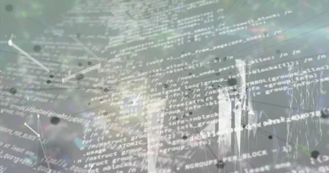 Code overlay starting scene, nodes shifting, particles drifting, glints flashing Stock Footage 314085193