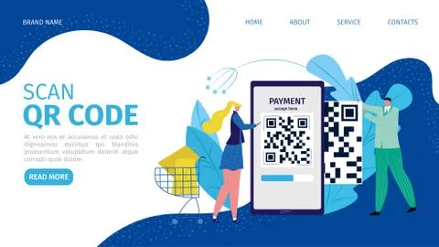 Code at phone for app payment, digital mobile id pay vector illustration. Qr Illustrazione stock