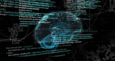 Code ping starting 3D brain rotating revealing lower loop while markers pulsing Stock Footage 329114739