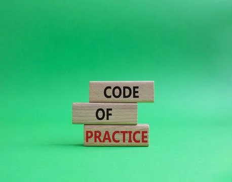 Code of Practice symbol. Concept word Code of Practice on wooden blocks. Be.. 스톡 사진