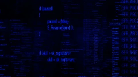 Code process in Big Data Array, Blue Program Code lines on black screen Video stock 229141204