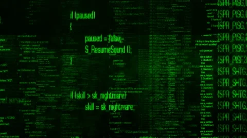 Code process in Big Data Array, Green Program Code lines on black screen Stock Footage 229141335