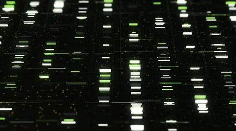 Code processing in circuit board, abstract server. Animation. Data moves in the Stockillustratie