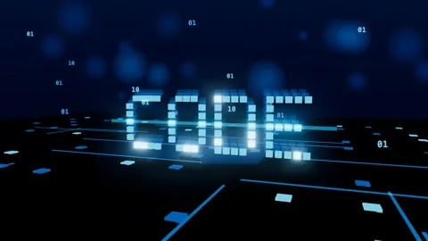 Code programming word hologram glowing above a circuit board 3D animation Stock Footage 339880534