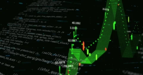 Code pulse starting, 3D chart rising, green mesh peaking, candlesticks Stock Footage 328521068
