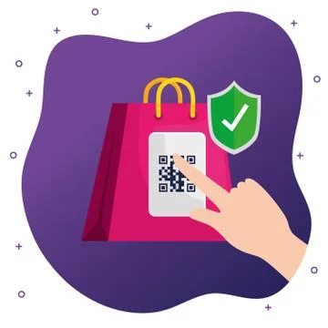 Code qr in bag shopping with icons Illustrazione stock