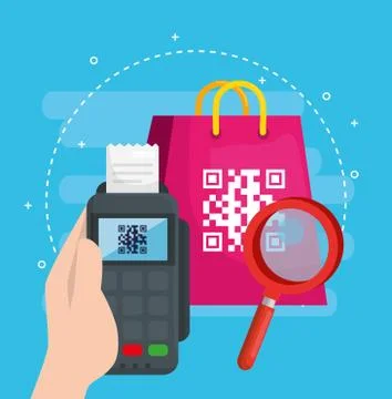 Code qr in bag shopping with icons Stock-Illustration