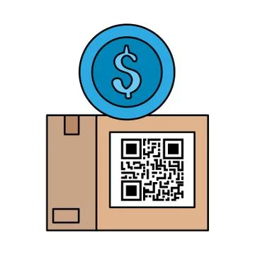 Code qr in box with coin isolated icon Stock Illustration