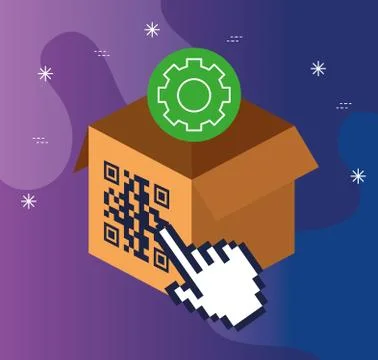 Code qr in box with icons Stock Illustration
