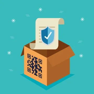 Code qr in box with icons 스톡 일러스트