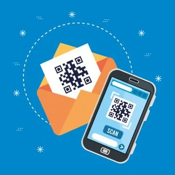 Code qr in smartphone and envelope Stock Illustration