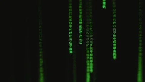 Code rain, Chinese characters falling on black background Stock Footage 302713568