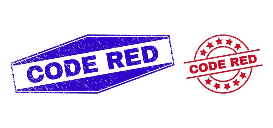 CODE RED Corroded Seals in Circle and Hexagon Forms Illustrazione stock