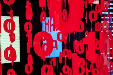 Code red dangling zero and one numbers abstract Stock Photos