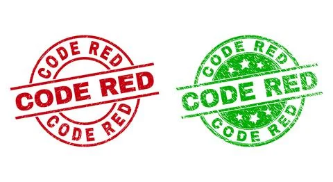 CODE RED Round Badges with Distress Style 스톡 일러스트