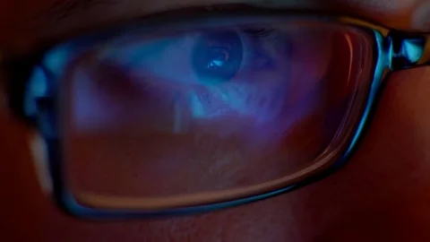 Code Reflection On Male Hackers Glasses Close Up. Hacker Coding At Night 4K Stock Footage 81643595