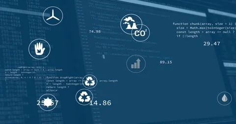 On code refresh floating UI icon cluster drifting rotating updating values Stock Footage 317799755